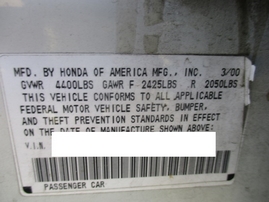2000 ACURA TL WHITE 3.2L AT A16447